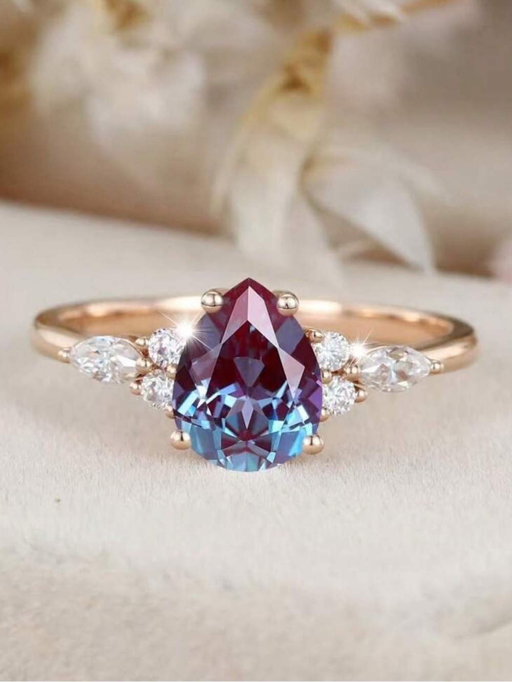 Rose Gold Pear-Cut Mystic Topaz Ring with Accent Diamonds